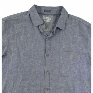Tenth + Ocean Mens Linen Cotton Shirt  XL Blue Chambray Short Sleeve Button Up